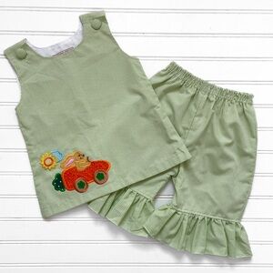 HANDMADE KIDSVILLE EUC Bunny Carrot Embroidered Appliqué Gingham Set